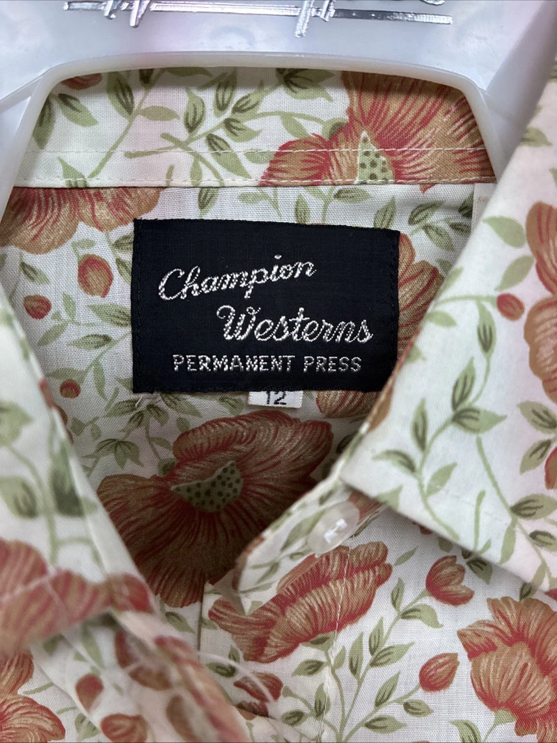 New Women’s Champion Western Floral Long Sleeve Pearl Snap Size 12 MM-46