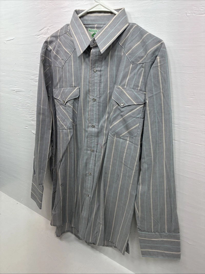 New men’s Mesquite Gray Stripe Long Sleeve Pearl Snap 16 Large F-70