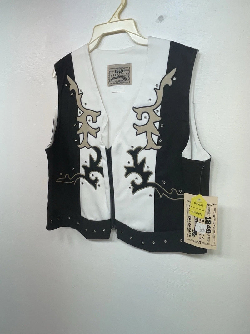 New Women’s Black White 1849 Authentic Ranchwear Cut Off Zip Up Vest M 3B-68