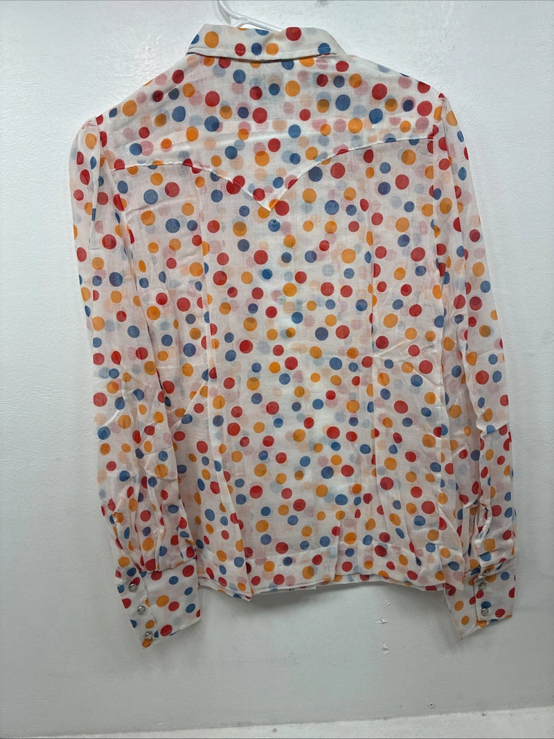New Women’s Tem Tex Polkadot Long Sleeve Pearl Snap Size 34 LL-102