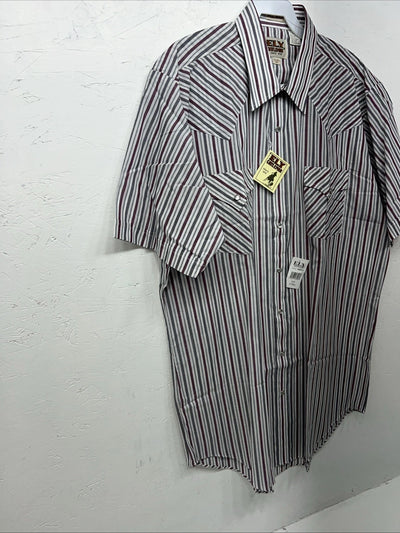 New Men’s Red Stripped ELY Cattleman Short Sleeve Pearl Snap Shirt 16.5 LT S-20