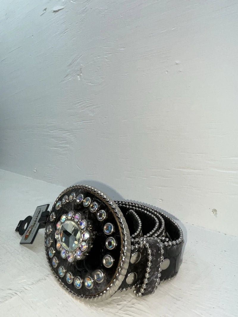 New Black Genuine Leather Nocona Silver Bling L Belt #N3424601 JJ-79