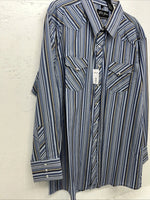 New Men’s Blue Stripped White House Pearl Snap Long Sleeve Shirt. XXL G-64