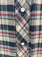 New Men’s White Horse Brown Blue Plaid Long Sleeve Pearl Snap Large V-102