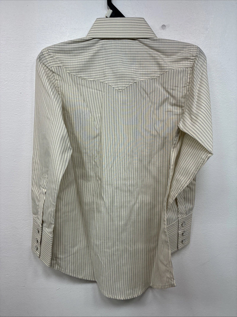 New Boys White Horse Yellow Stripe Long Sleeve Pearl Snap Medium DD-116