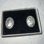 New Women’s Congress Leather Oval Silver Earrings. 93122 B-7