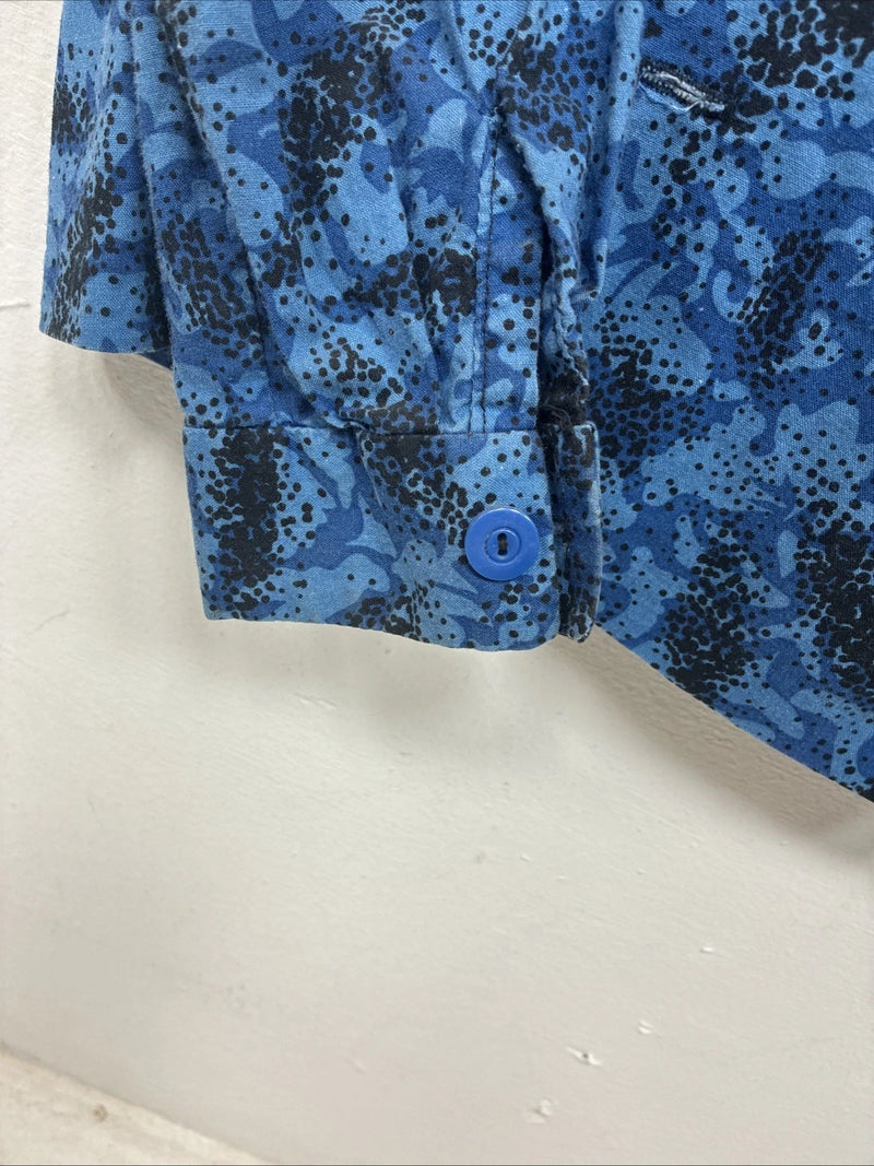 New Kids Blue Designed Long Sleeve Button Up Medium TT-45