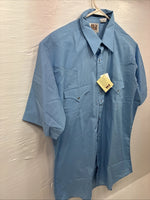 New Men’s ELY Cattleman Simple Blue Short Sleeve Pearl Snap 16 Large A-31
