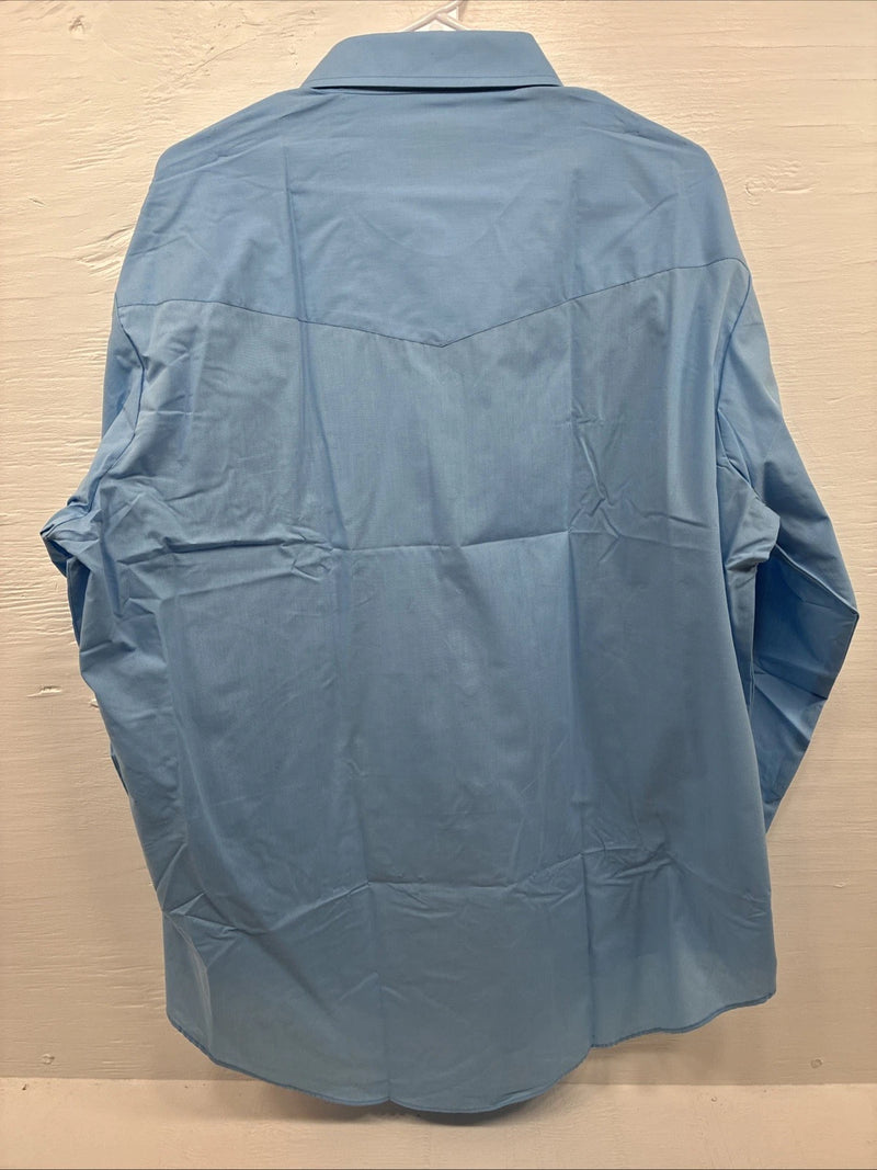 New Men’s ELY Cattleman Simple Blue Long Sleeve Pearl Snap 18 X 35 2XL R-9