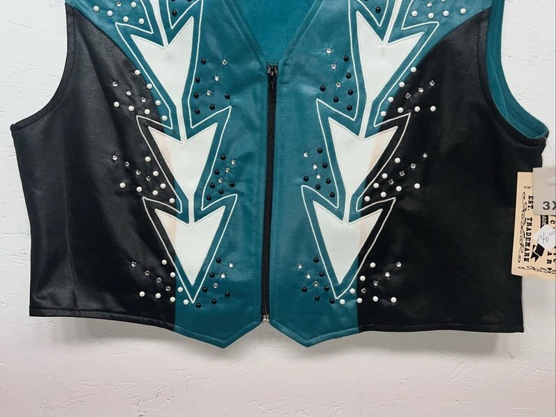 New Women’s 1849 Authentic Ranchwear Blue White Black Show Vest 3XL WW-36