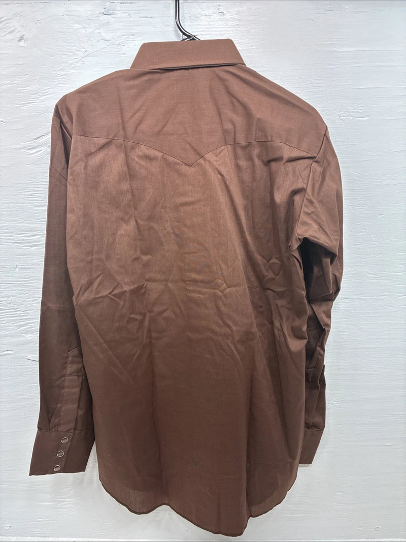 New Men’s H Bar C Brown Long Sleeve Square First Pearl Snap Medium M-60