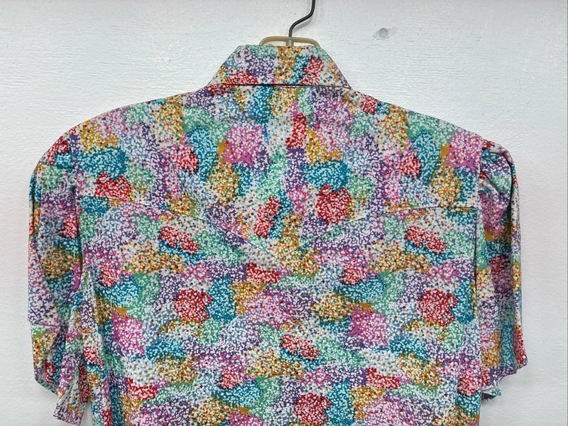 New Women’s H Bar C Multicolor Design Short Sleeve Pearl Snap Size 34 LL-89