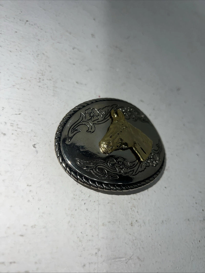 New Women’s Western Express Inc Gold Copper Horse Head Belt Buckle. ME-29 A-100