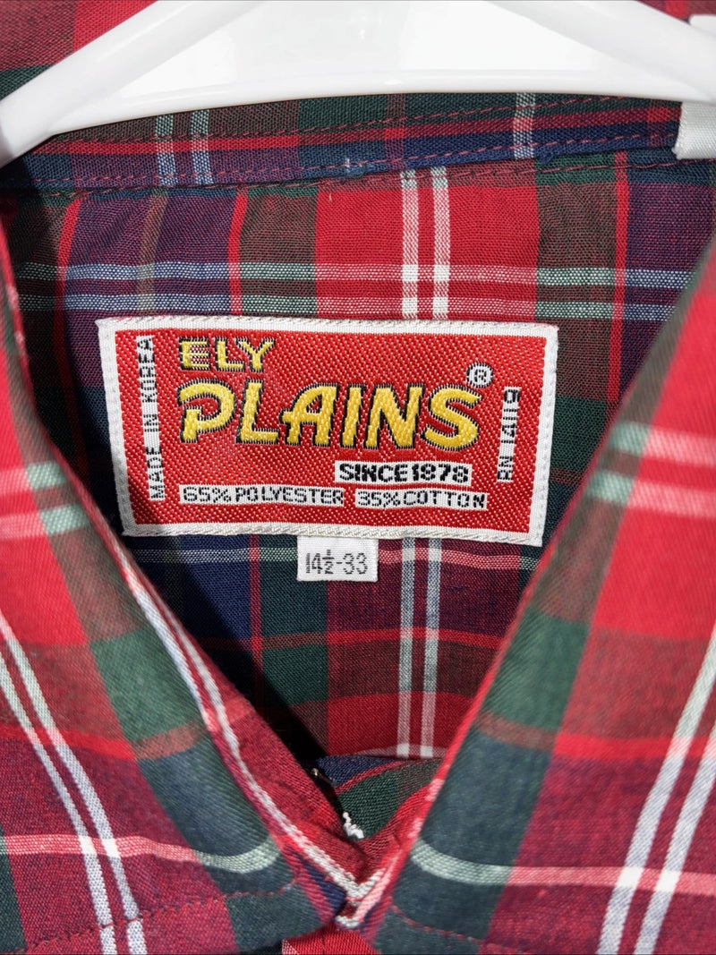 New Men’s ELY Plains Red Plaid Long Sleeve Pearl Snap 14.5 X 33 Small AA-92