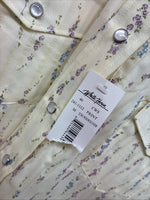 New Women’s White Horse Yellow Floral Long Sleeve Pearl Snap Medoum II-96