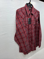 New Men’s ELY 1878 Red Black Plaid Long Sleeve Pearl Snap Large Q-69