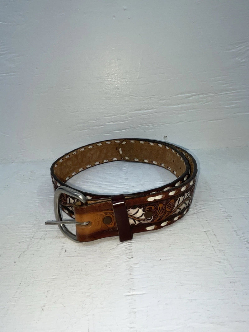 New Brown Genuine Leather Tooled And Weaved 30” Belt #18071 NN-24