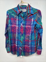 New Women’s H Bar C Multicolor Long Sleeve Pearl Snap Size 36 II-56