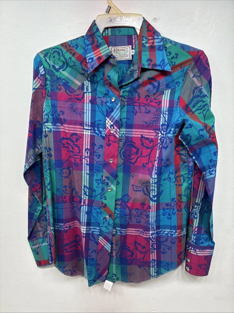 New Women’s H Bar C Multicolor Long Sleeve Pearl Snap Size 36 II-56