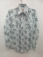 New Men’s Texson Blue Floral Long Sleeve Pearl Snap 14 X 32 Small V-65