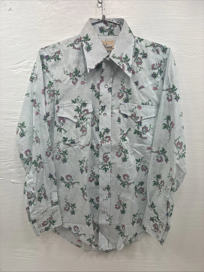 New Men’s Texson Blue Floral Long Sleeve Pearl Snap 14 X 32 Small V-65