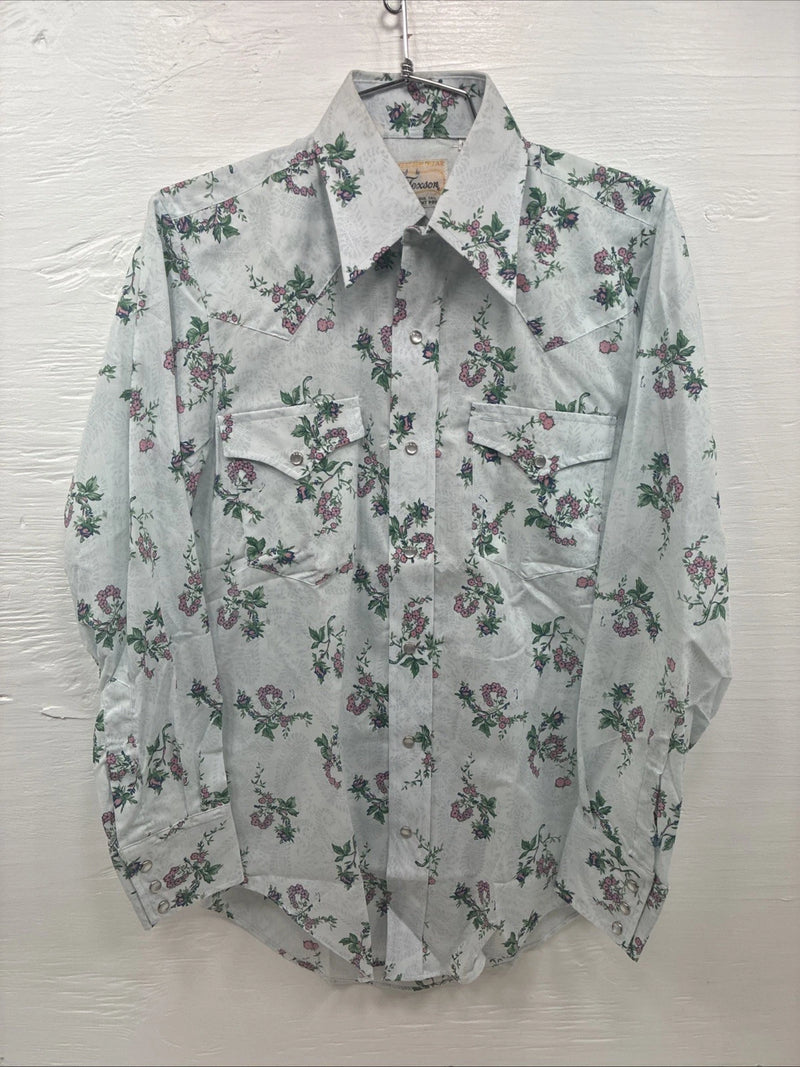 New Men’s Texson Blue Floral Long Sleeve Pearl Snap 14 X 32 Small V-65