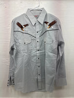 New Men’s ELY Diamond Gray Eagle Design Long Sleeve Pearl Snap Large CC-64