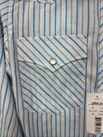 New Kids White Horse Blue Stripe Long Sleeve Pearl Snap Medium DD-75