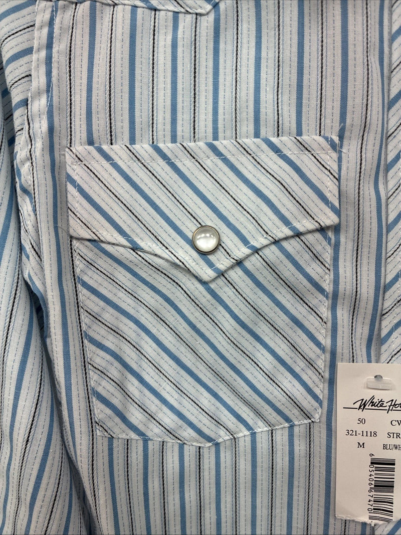 New Kids White Horse Blue Stripe Long Sleeve Pearl Snap Medium DD-75