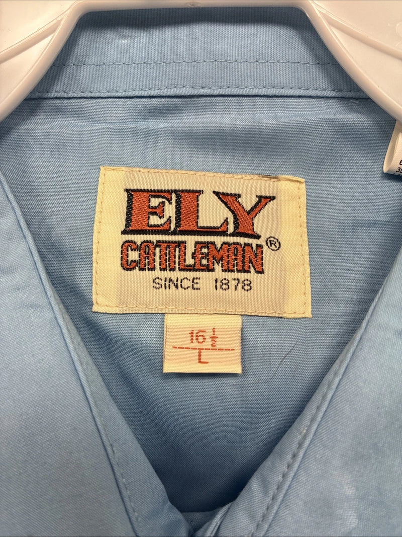 New Men’s ELY Cattleman Western Blue Short Sleeve Pearl Snap 16.5 Large X-18