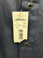 New Men’s White Horse Navy Blue Long Sleeve Pearl Snap 5XL E-77