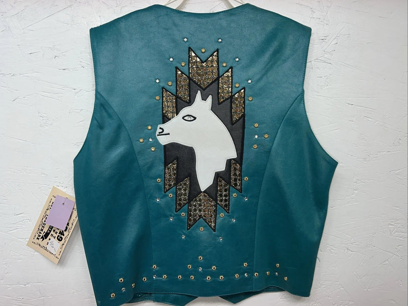 New Woman’s 1849 Authentic Ranchwear Blue Horse Western Show Vest XXS G-600