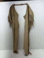 New Tan Congress Leather Show Chaps With Fringe Adjustable Waist 44” L-51