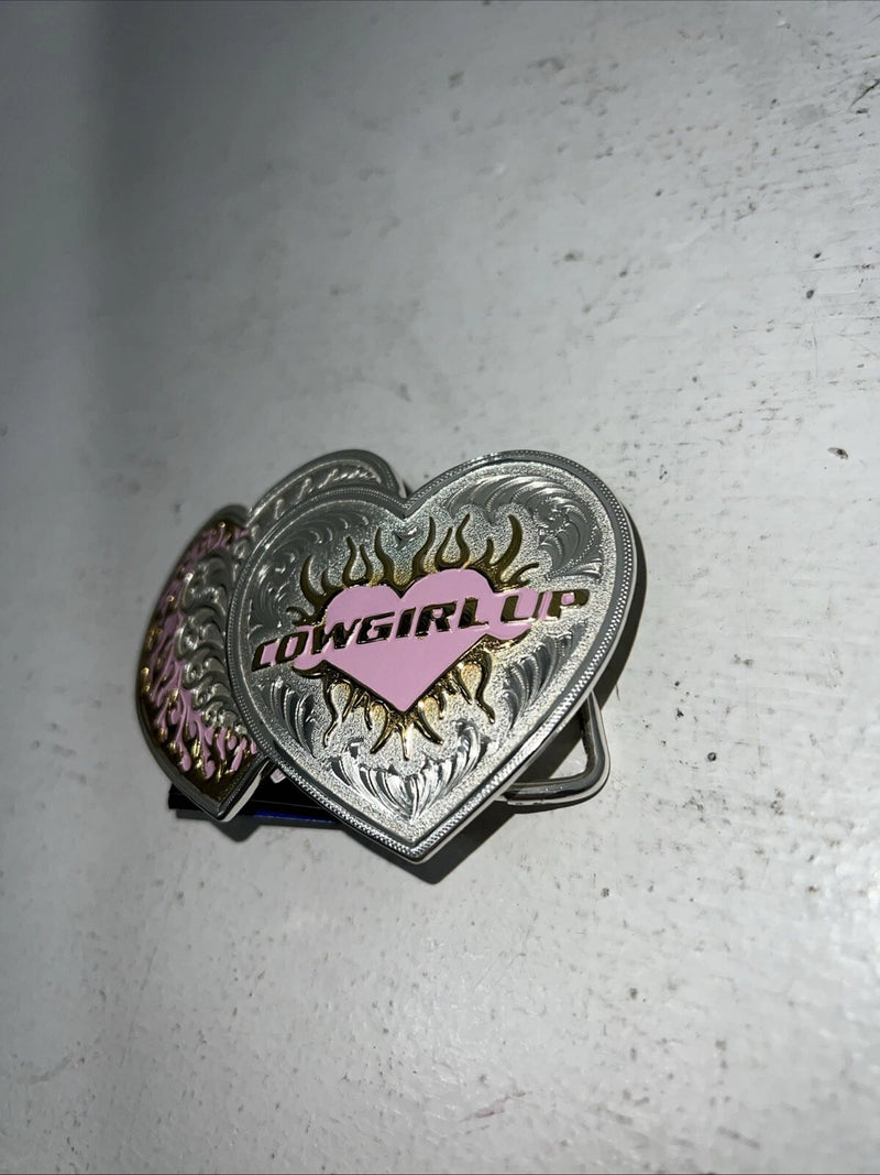 New Women’s Montana Silversmiths Silver Pink Heart Belt Buckle. 14820PT A-91