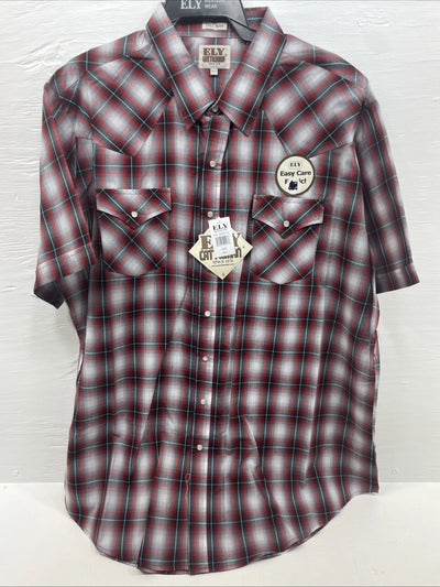 New Men’s ELY Cattleman red Short Sleeve Pearl Snap 3XL E-24