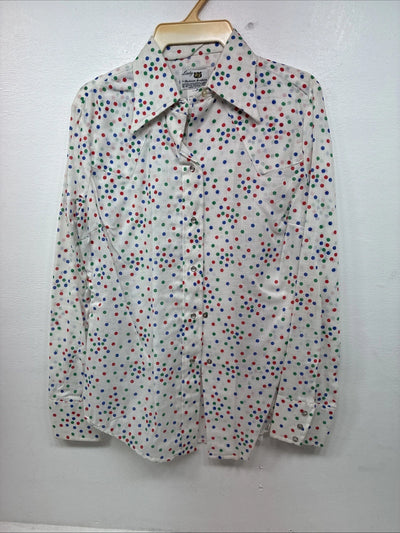 New Women’s Dickson Jenkins White Polkadot Long Sleeve Pearl Snap Size 38 LL-93