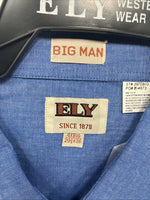 New Men’s ELY cattleman Blue Long Sleeve Button Up 20.5 X 36 4XL F-55