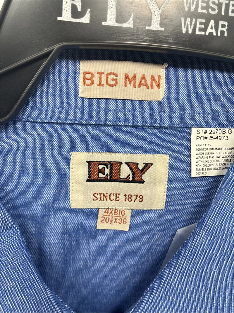 New Men’s ELY cattleman Blue Long Sleeve Button Up 20.5 X 36 4XL F-55