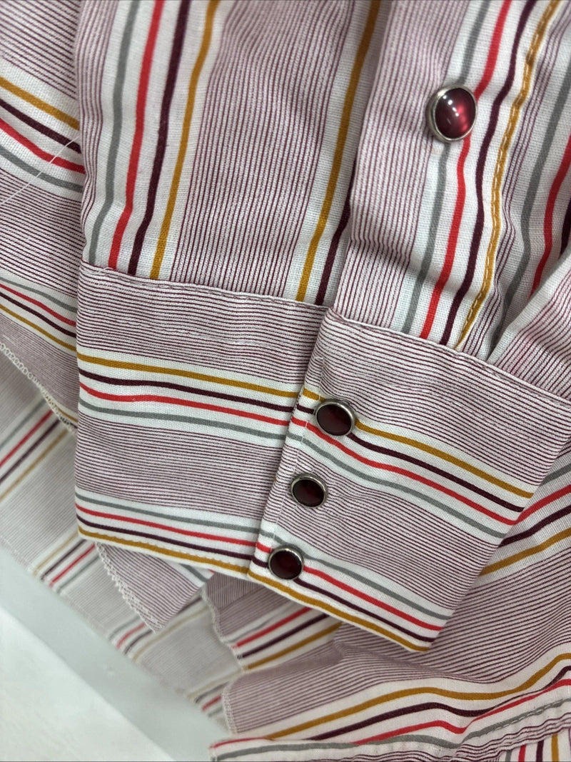 New Men’s Tem Tex Pink Multicolor Stripe Long Sleeve Pearl Snap 16 Large M-27