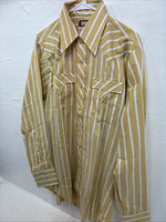 New Men’s Fenton Yellow Stripe Long Sleeve Pearl Snap 16 Large CC-69