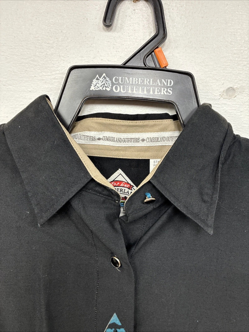 New Women’s Cumberland Black Blue Long Sleeve Button Up Medium TT-25
