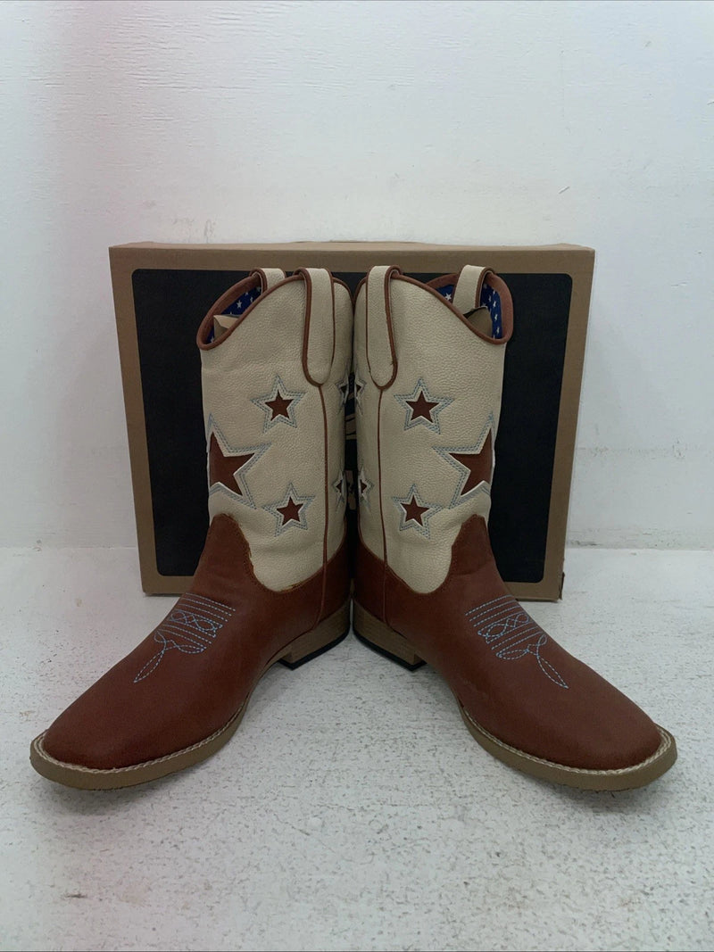 New Youth Brown DBL Barrel Cowboy Boots. 4471402 5.5 5 1/2. 2-87