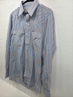 New Men’s ELY Cattleman blue Stripe Long Sleeve Pearl Snap 15.5 Medium Q-106