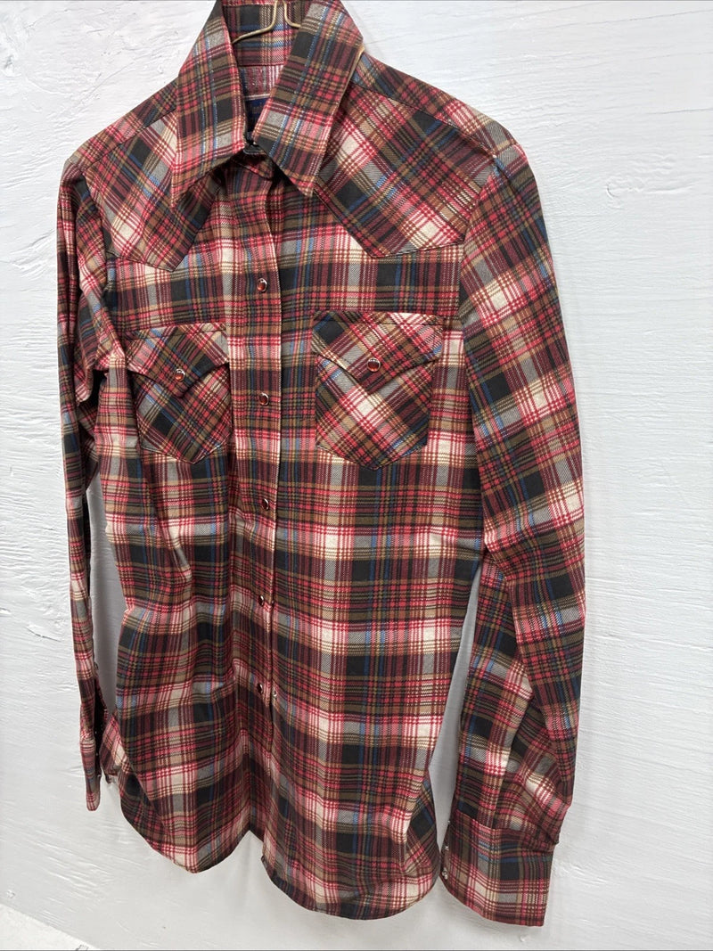 New Men’s Panhandle Slim Red Plaid Long Sleeve Pearl Snap XS J-67