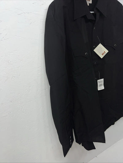 New Men’s Black ELY cattleman Pearl Snap Long Sleeve Shirt 16.5x35 L P-34