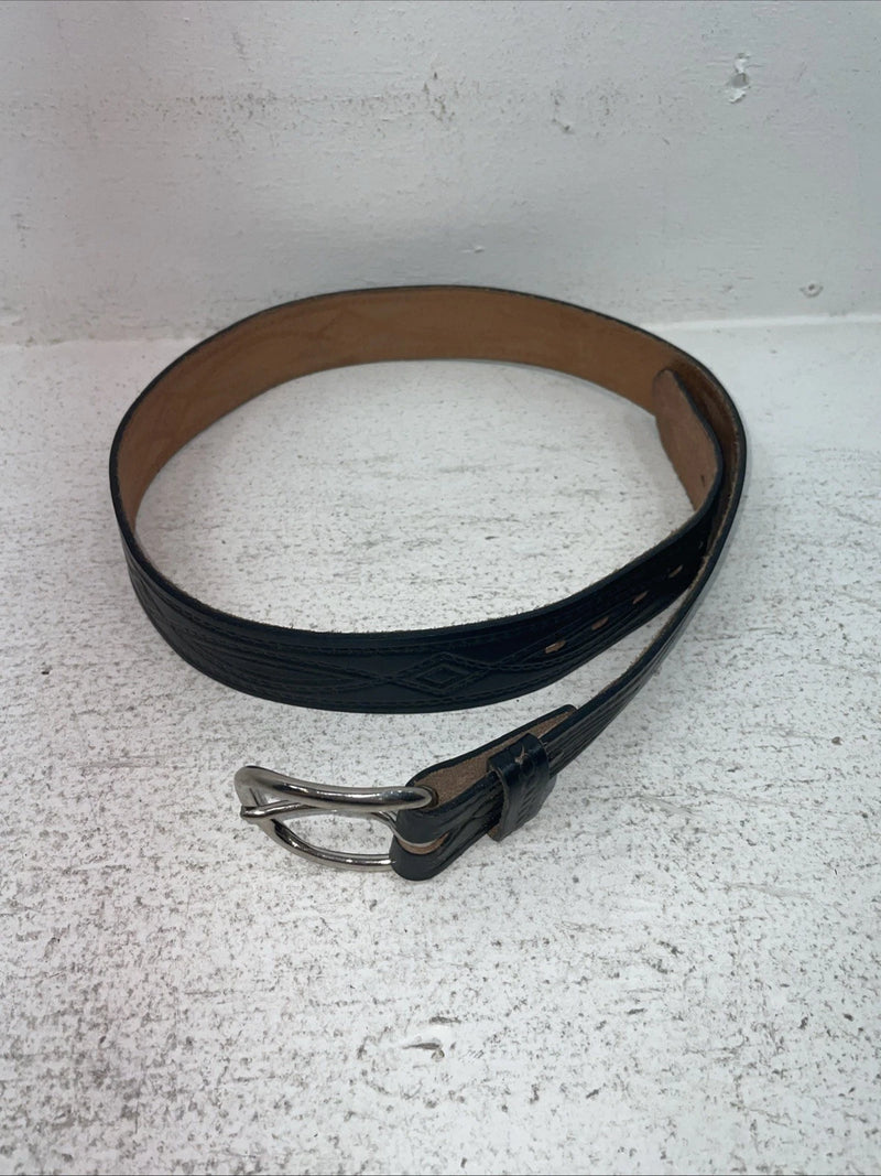 New Black Genuine Leather Tooled Belt 34” #JC608 Z-4