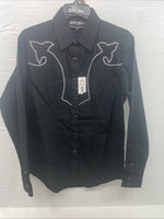 New Men’s White Horse Black Long Sleeve Pearl Snap Medium B-101