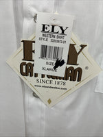 New Men’s ELY Cattleman White Black Embroidered Long Sleeve Pearl Snap XL H-65