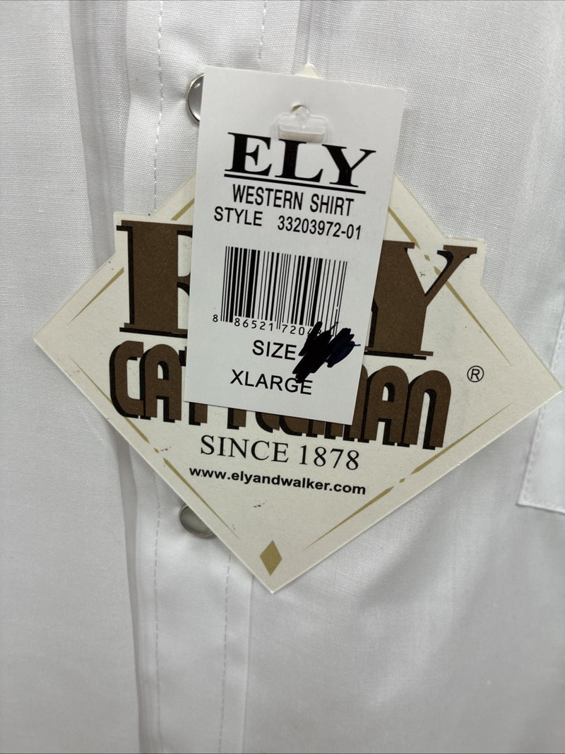 New Men’s ELY Cattleman White Black Embroidered Long Sleeve Pearl Snap XL H-65