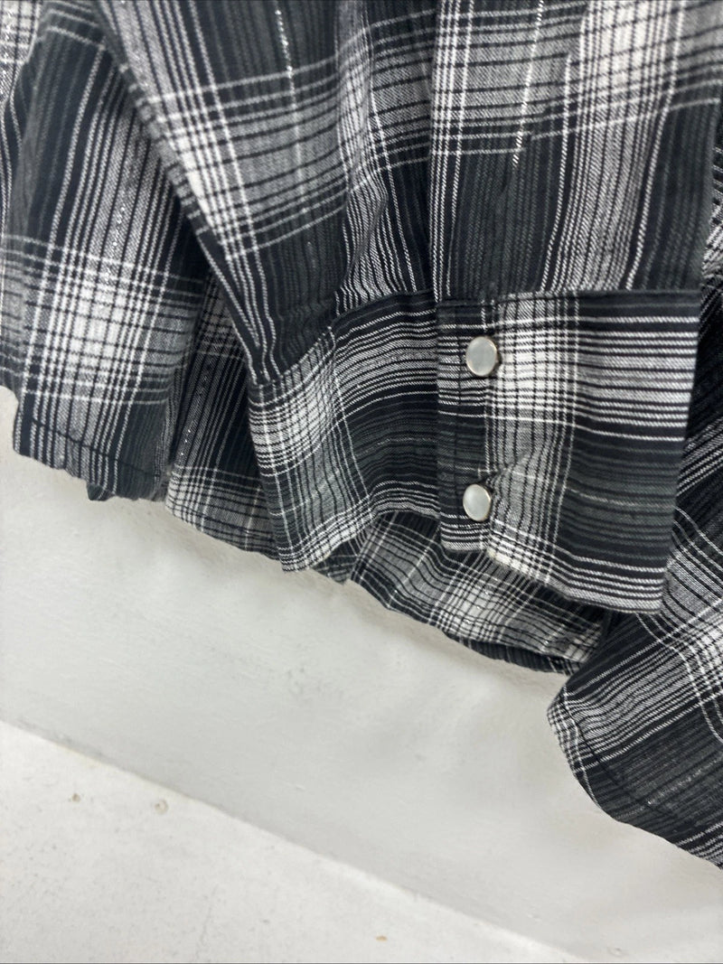 New Women’s Cumberland Black Plaid Long Sleeve Pearl Snap 2XL GG-12